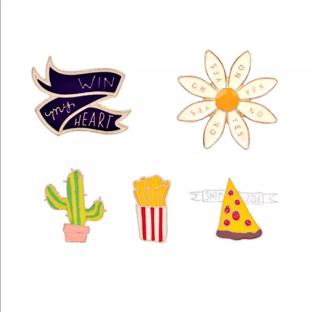 Super cute set of enamel pins food‎ cactus daisy